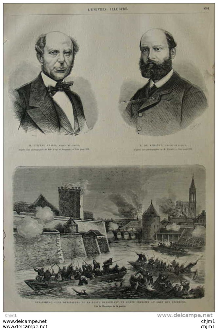 Strasbourg, Les Défenseurs De La Place Détruisant Un Corps Prussien Au Port Des Pêcheurs -  Page Original 1870 - Historical Documents