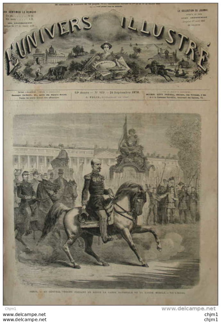 Paris - Le Général Trochu Passant En Revue La Garde Nationale Et La Garde Mobile -  Page Original 1870 - Historical Documents