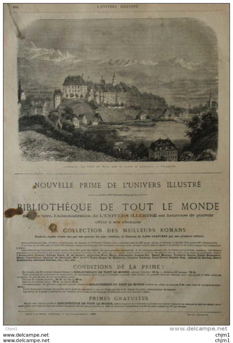 Suisse, La Ville De Wyl Dans Le Canton Saint-Gall - Wyl Im Kanton Sankt Gallen -  Page Original 1870 - Historical Documents