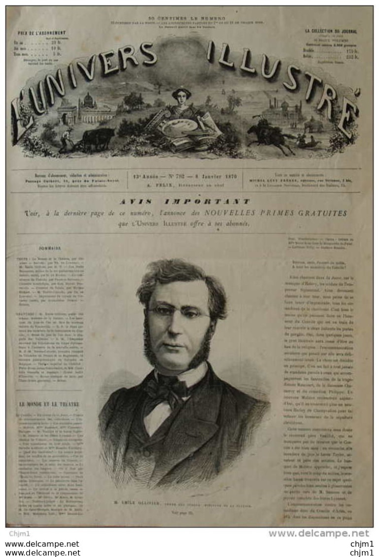 Émile Ollivier, Garde Des Sceaux, Ministre De La Justice - Page Original 1870 - Historische Dokumente