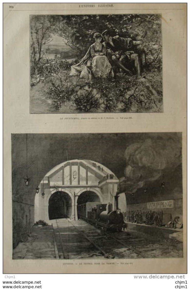 Londres, Le Tunnel Sous La Tamise - Page Original 1870 - Historische Dokumente