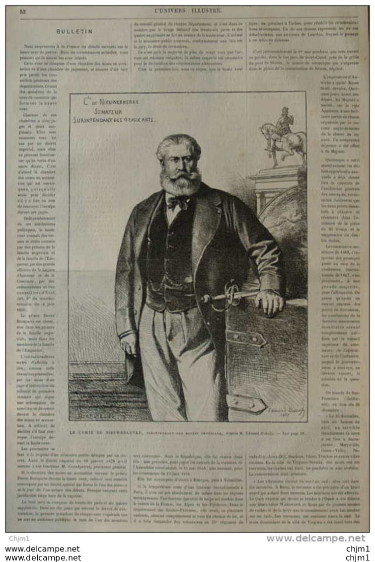 Le Comte De Nieuwerkerke, Surintendant Des Musées Impériaux - Page Original 1870 - Historische Dokumente