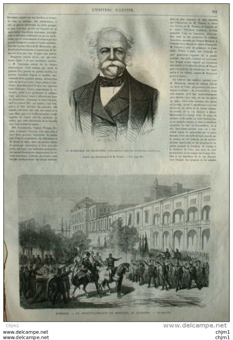 Lisbonne, Le PRONUNCIAMIENTO Du Maréchal De Saldanha -  Page Original 1870 - Historische Dokumente