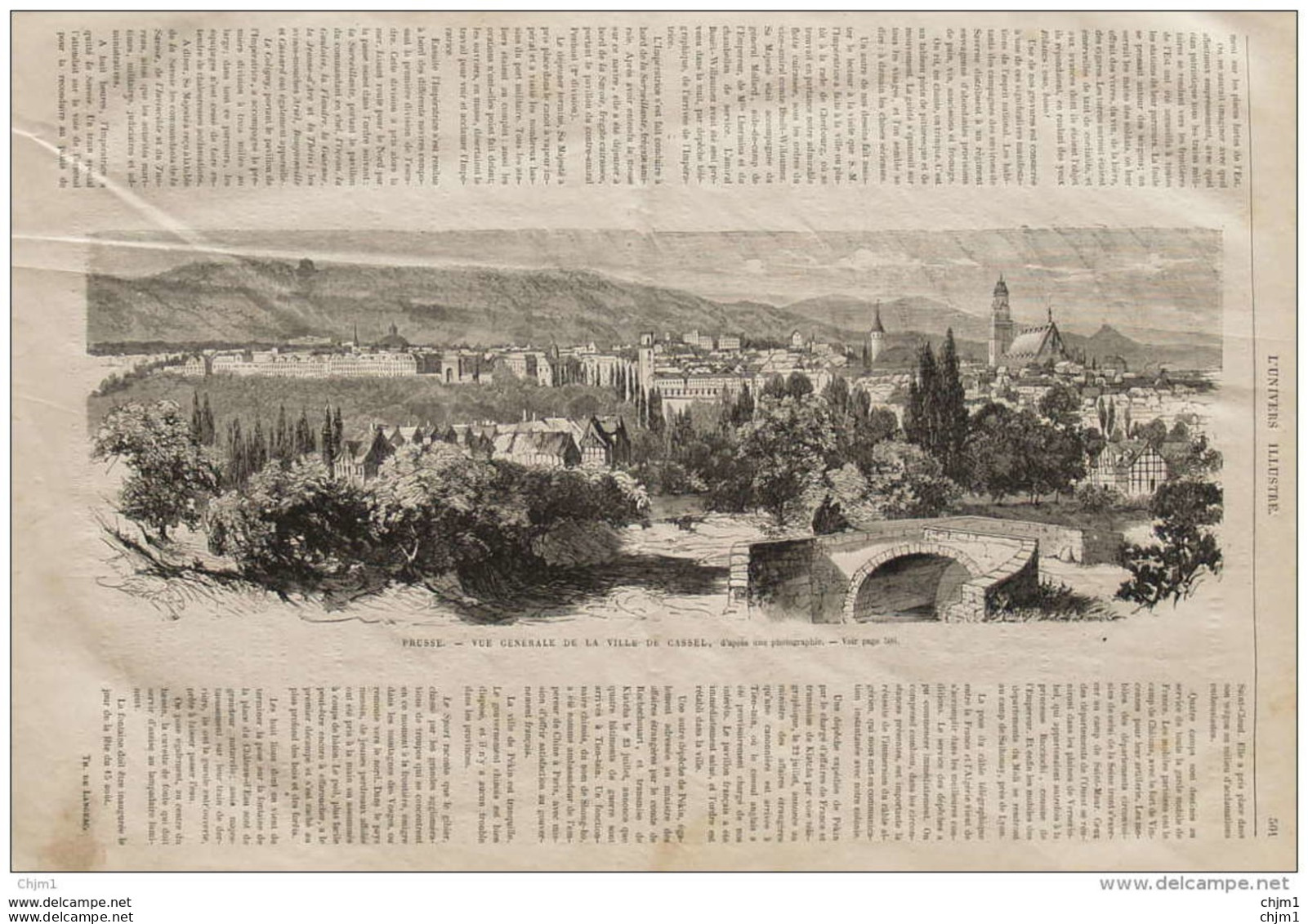 Prusse - Vue Générale De La Ville De Cassel (Kassel) - Page Original 1870 - Historische Dokumente