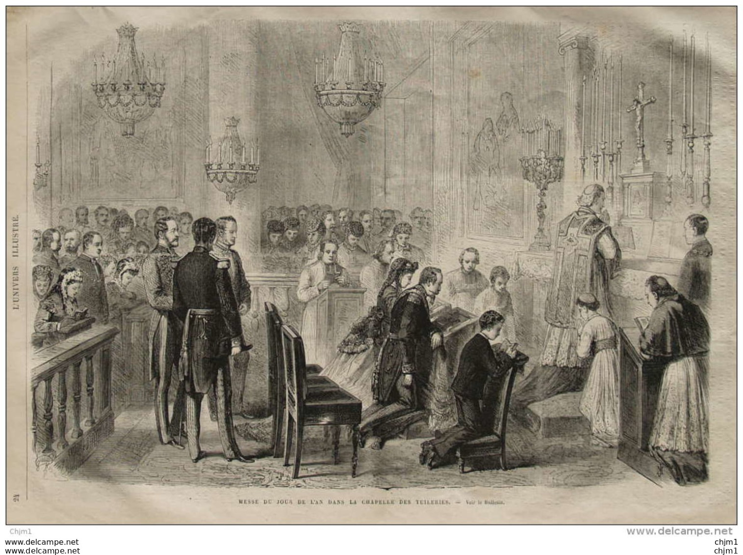 Messe Du Jour De L'an Dans La Chapelle Des Tuileries -  Page Original 1870 - Historical Documents