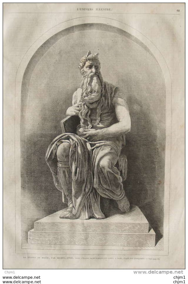 La Statue De Moise, Par Michel-Ange - Michelangelo -  Page Original 1870 - Historische Dokumente