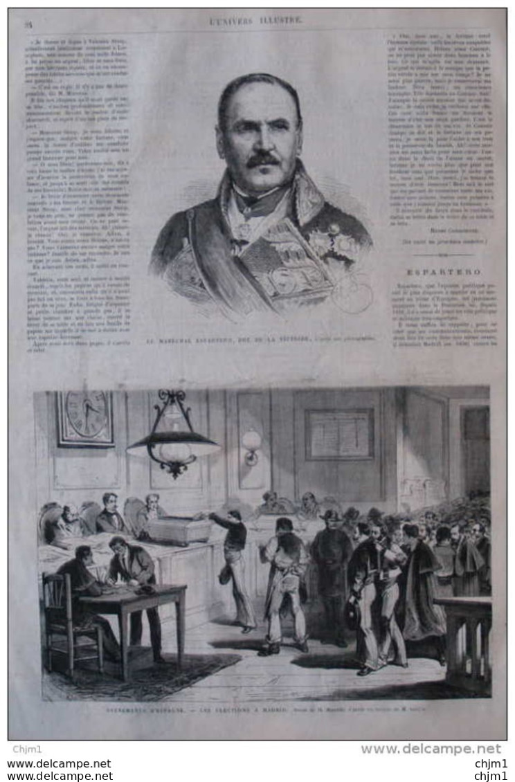 Le Maréchal Espartero, Duc De La Victoire - Les élections à Madrid - Page Original 1870 - Historical Documents