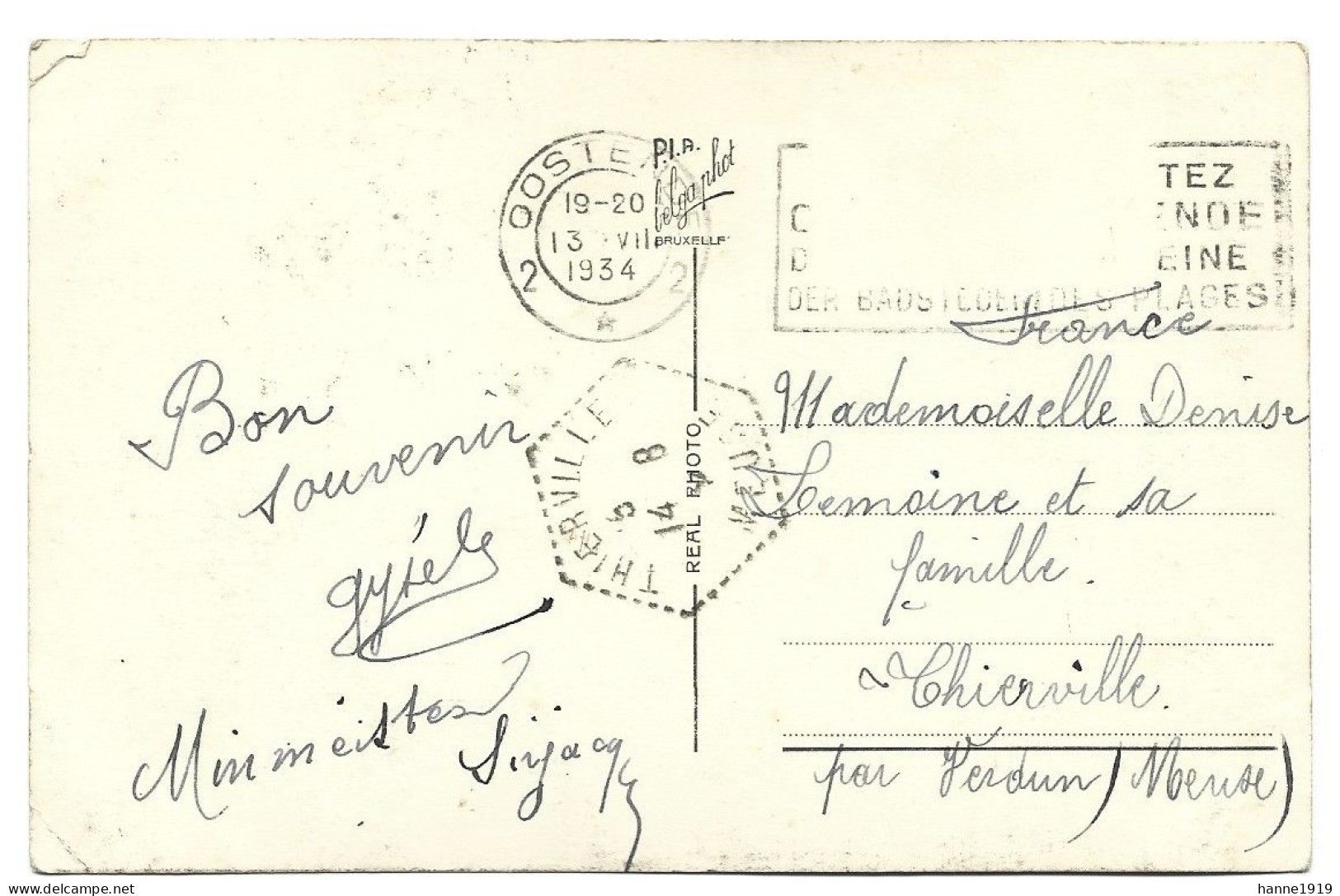 Oostende Dover Le Depart De La Malle Briefstempel 1934 Thierville Meuse France Htje - Oostende