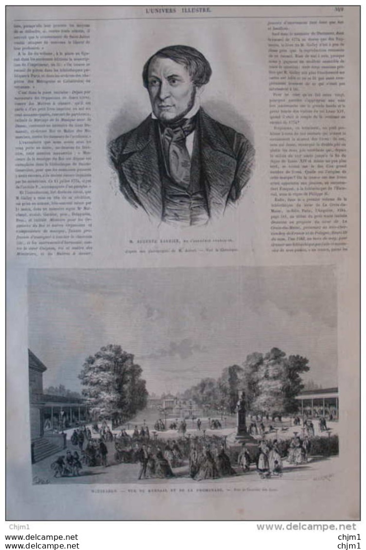 M. Auguste Barbier De L'académie Francaise - Wiesbaden, Vue Du Kursaal Et De La Promenade -  Page Original 1870 - Historical Documents