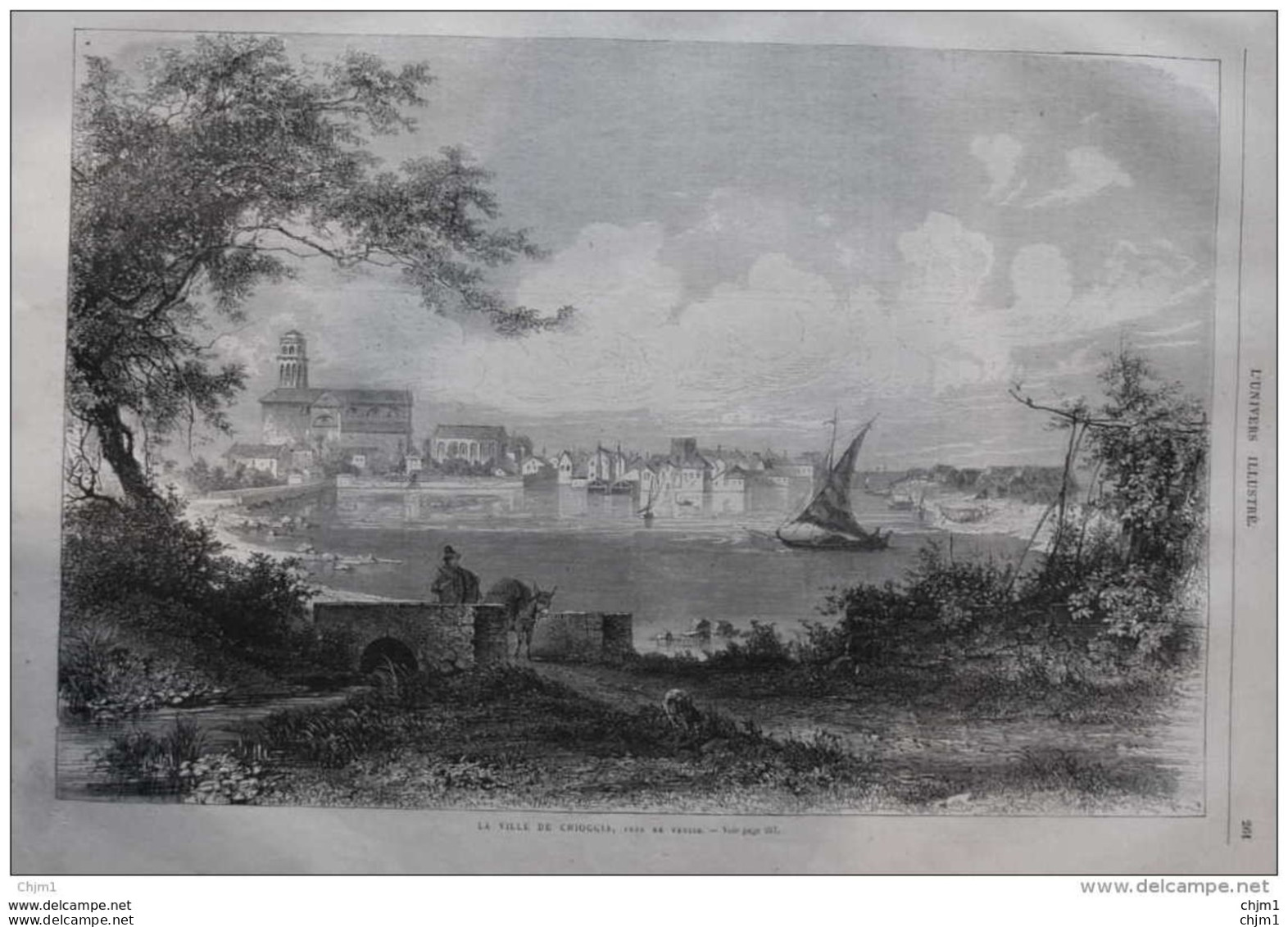 La Ville De Chioggia, Près De Venise -  Page Original 1870 - Historische Dokumente