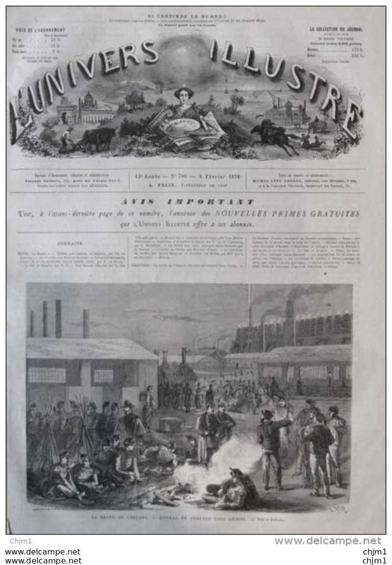 La Grève Du Creuzot - Bivouac De Troupes Dans L'usine -  Page Original 1870 - Historical Documents