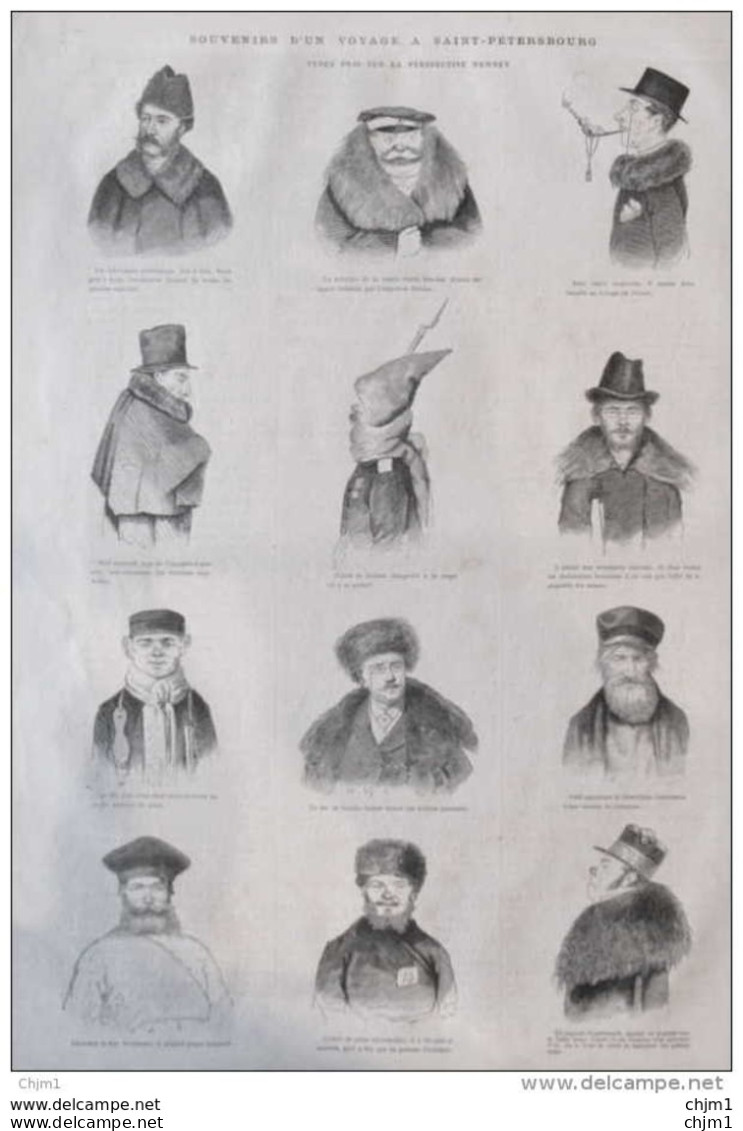 Souvenirs D'un Voyage à Saint-Pétersbourg - Cocher De Place - Petit Créve Moscovite -  Page Original 1870 - Historical Documents