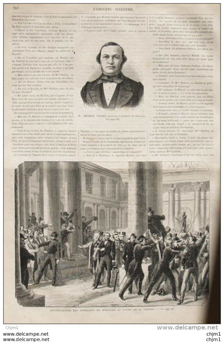 Manifestation Des étudiants En Médecine Au Cours De M. Tardieu - M. Ambroise Tardieu -  Page Original 1870 - Documentos Históricos