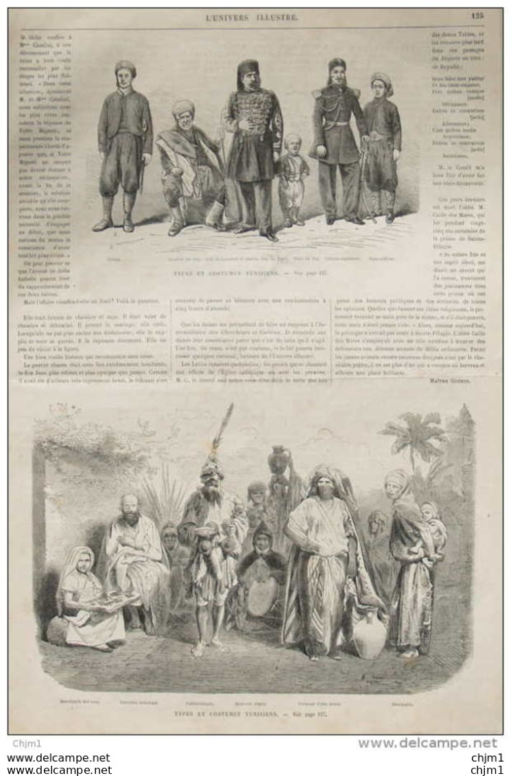 Types Et Costumes Tunisiens - Musicien Nègre - Saltimbanque - Marchande Des Rues   - Page Original 1870 - Documentos Históricos