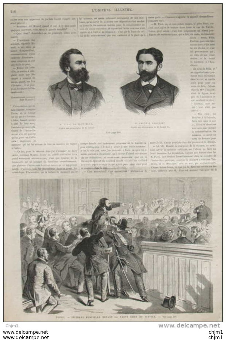 Ulric De Fonvielle - Paschal Grousset - Tours, Incident Fonvielle Devant La Haute Cour De Justice - Page Original 1870 - Historische Dokumente