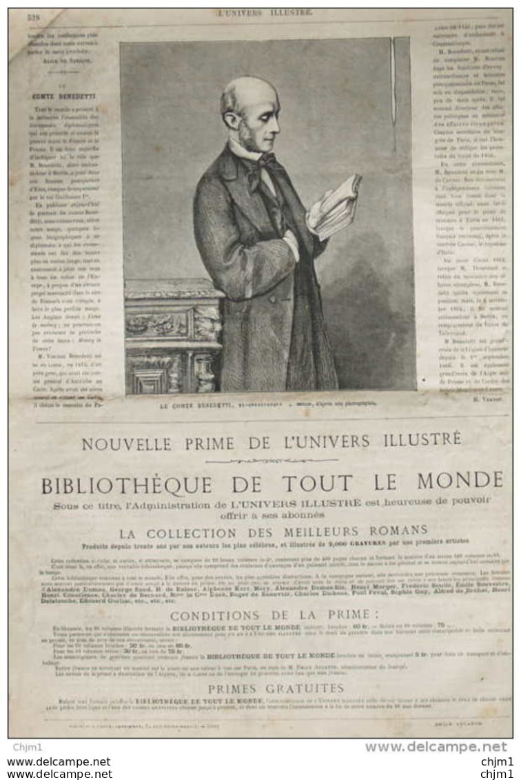 Le Comte Benedetti, Ex-ambassadeur à Berlin - Page Original 1870 - Documentos Históricos