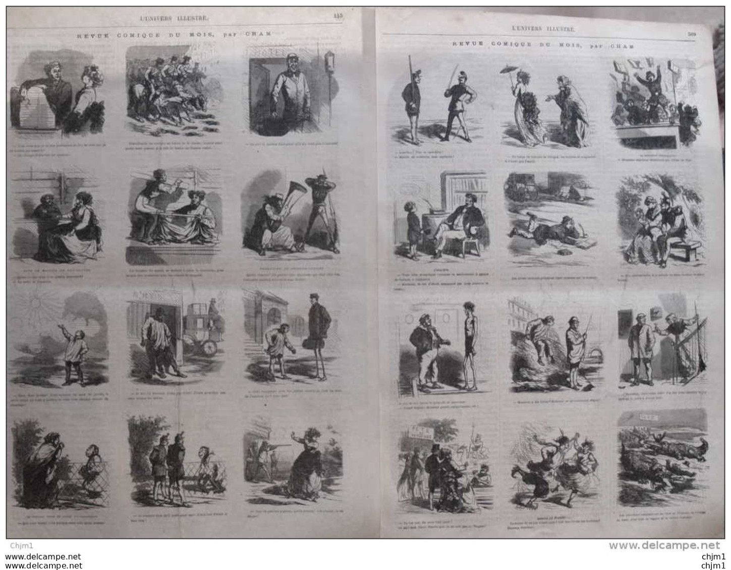 Revue Comique Du Mois, Par Cham - Fermeture Du Théâtre Lyrique - Page Original Double 1870 - Historische Dokumente