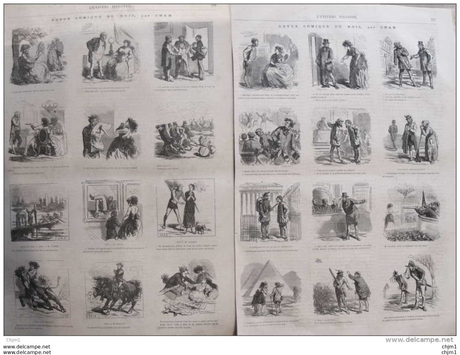 Revue Comique Du Mois, Par Cham - Salon De 1869, M. Moreau - Nouvelle Dénomination - Page Original Double 1870 - Historische Dokumente