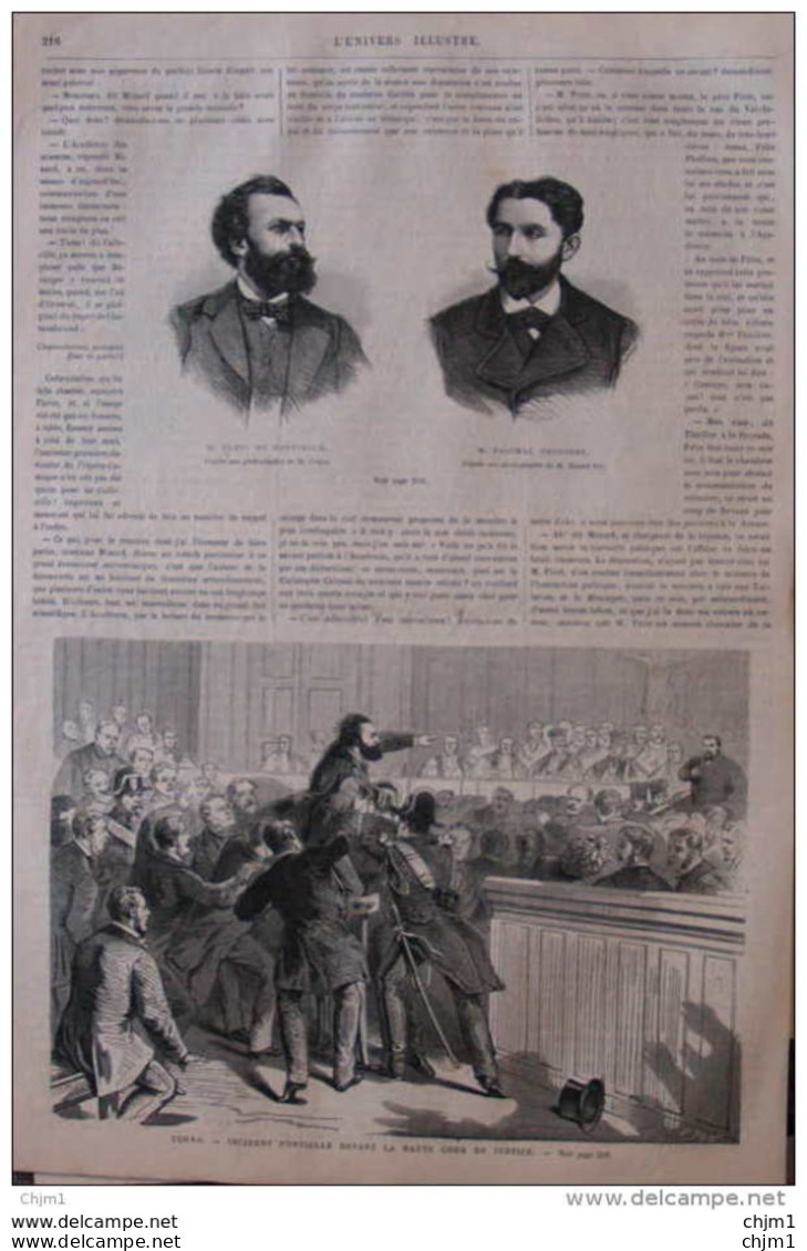 Tours - Incident Ulric De Fonvielle Devant La Haute Cour De Justice - Paschal Grousset - Page Original 1870 - Documentos Históricos