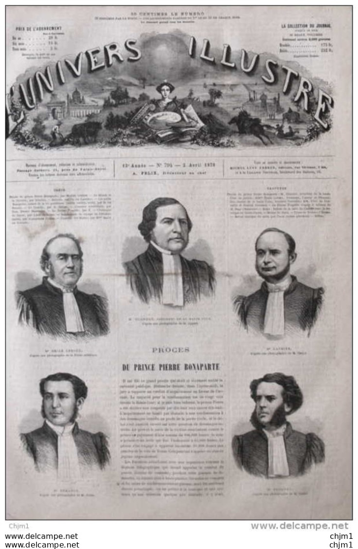 Procès Du Prince Pierre Bonaparte - Emile Leroux - M. Glandaz, Président De La Haute Cour - Page Original 1870 - Historische Dokumente