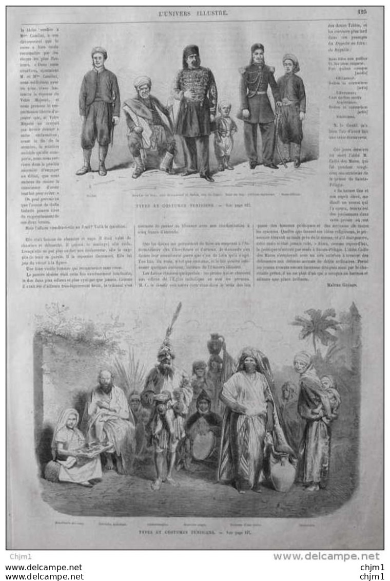 Types Et Costumes Tunisiens -  Sidi Mohamed El Sadok, Bey De Tunis - Musicien Nègre - Saltimbanque - Page Original 1870 - Documentos Históricos