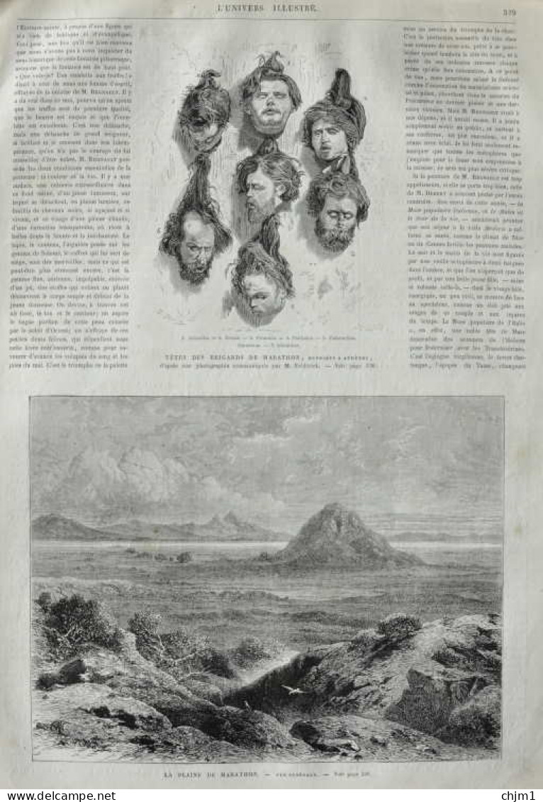 La Plaine De Marathon, Vue Générale - Têtes Des Brigands De Marathon à Athènes - Page Original - 1870 - Documentos Históricos