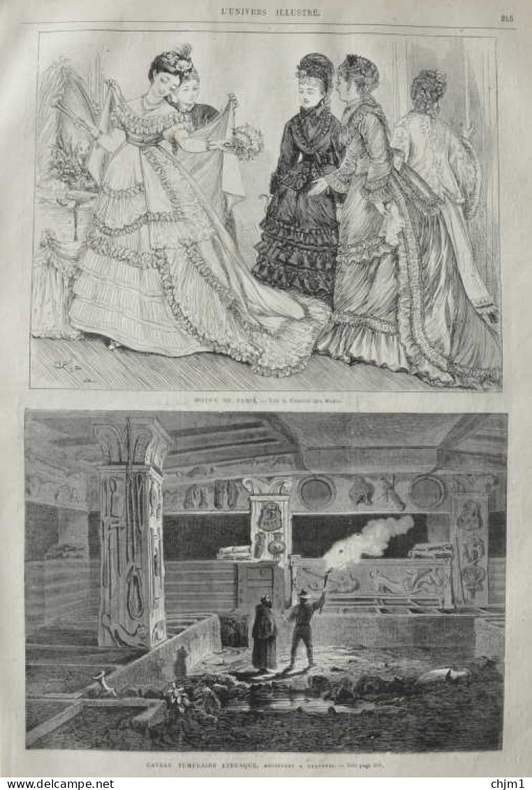 Caveau Tumulaire Etrusque, Découvert à Cervetri - Modes De Paris - Page Original - 1870 - Historical Documents