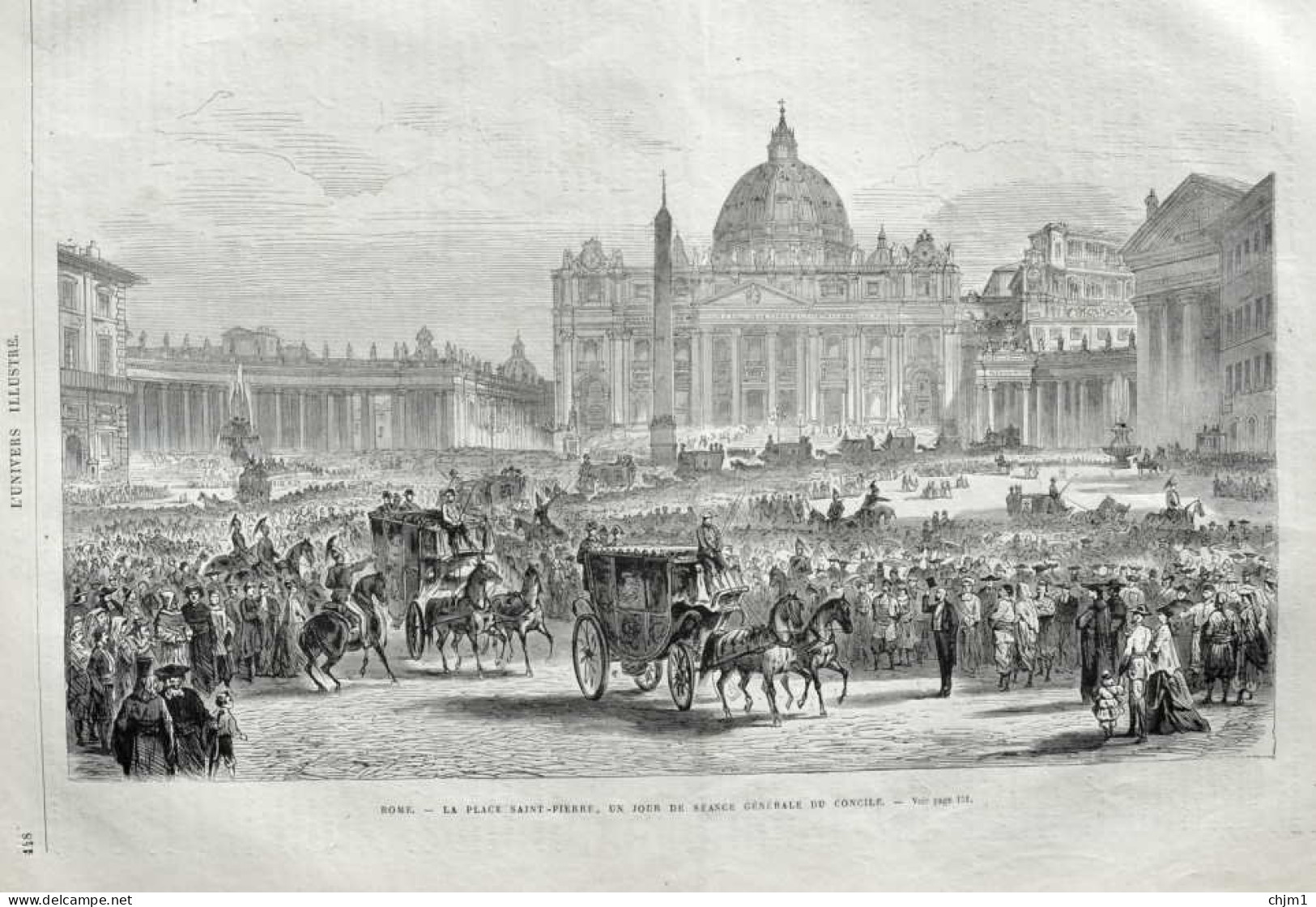 Rome, La Place Saint-Pierre, Un Jour De Séance Générale Du Concile - Page Original - 1870 - Documentos Históricos