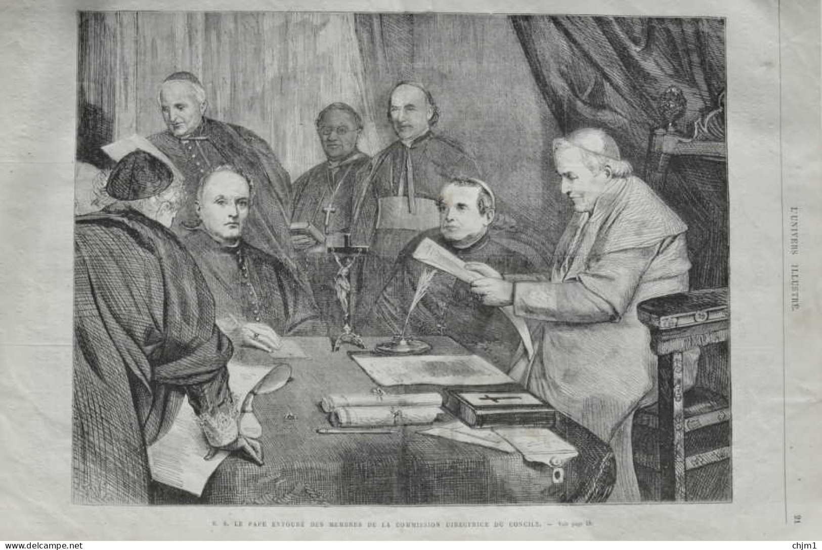 S. S. Le Pape Entoure Des Membres De La Commision Directrice Du Concile - Page Original - 1870 - Historische Dokumente