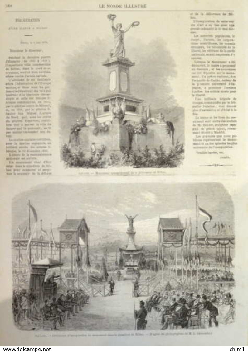 Espagne, Cérémonie D'inauguration Du Monument Dans Le Cimetière De Bilbao -  Page Originale - 1870 - Historical Documents