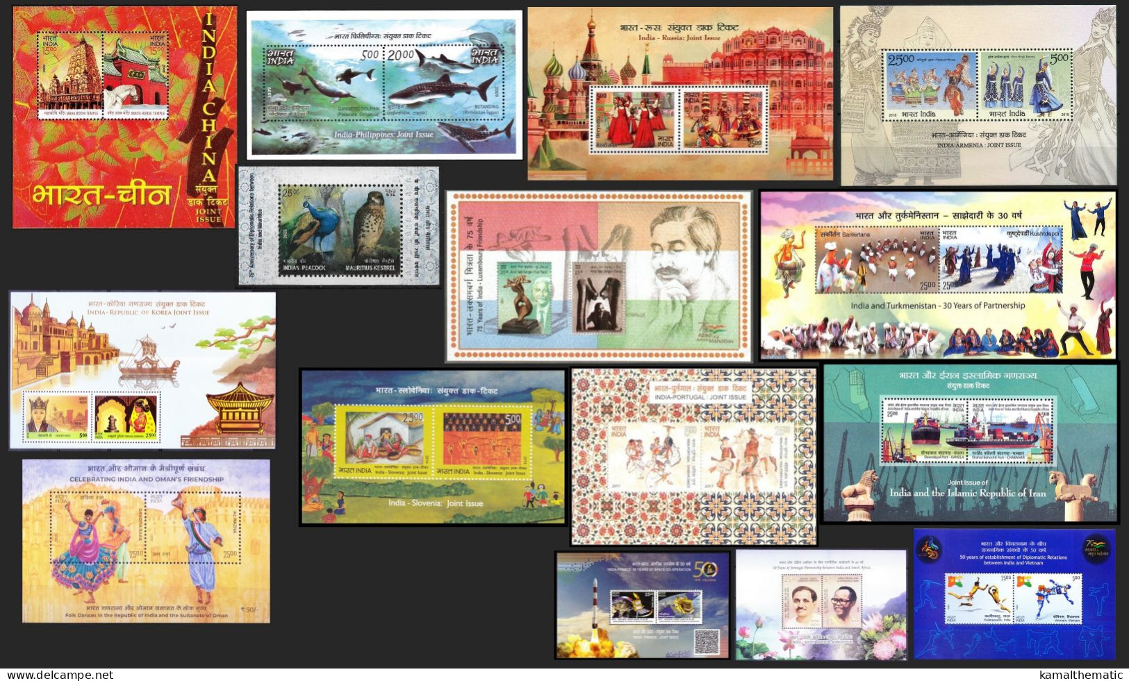 India 15 Different Joint Issues Of India MNH Miniature Sheets Lot - Gemeinschaftsausgaben