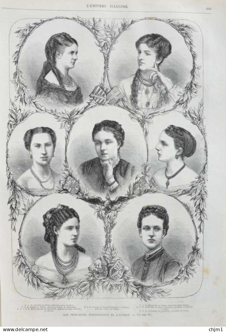 S.A.R. Caoline De Wasa - S.A.R. Louise De Suède - Marie-Dagmar De Danemark - Page Originale 1870 - Historische Dokumente