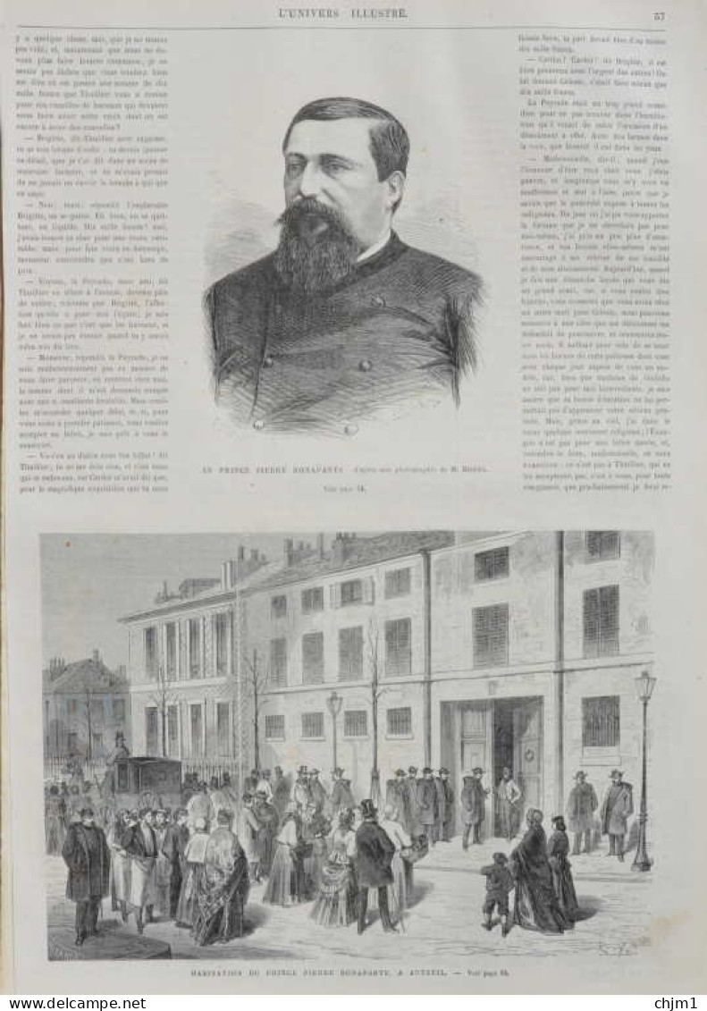 Le Prince Pierre Bonaparte - Habitation Du Prince Bonaparte à Auteuil - Page Originale 1870 - Documentos Históricos