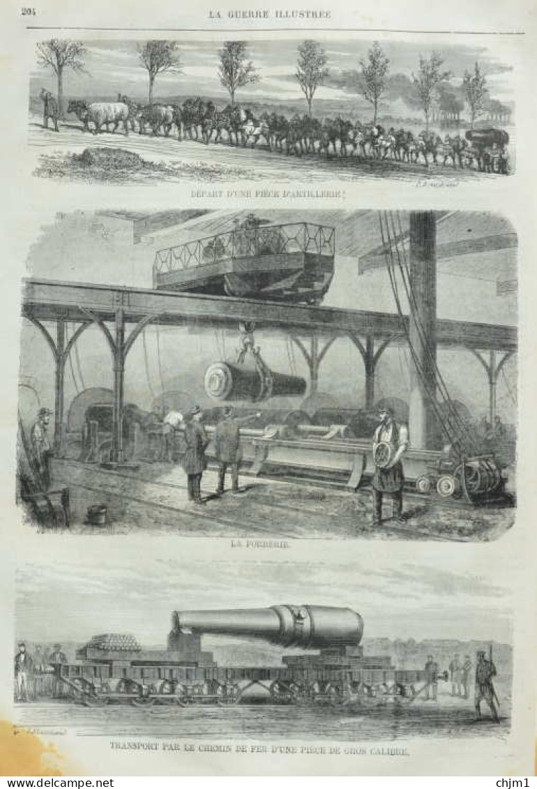 Transport Par Le Chemin De Fer D'une Pièce De Gros Calibre - Page Originale 1870 - Historische Dokumente