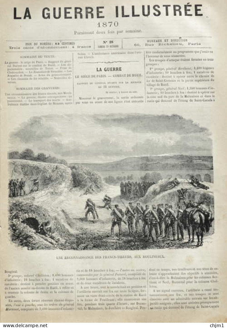 Une Réconnaissance Des Francs-Tireurs, Aux Moulineaux - Page Originale 1870 - Historical Documents