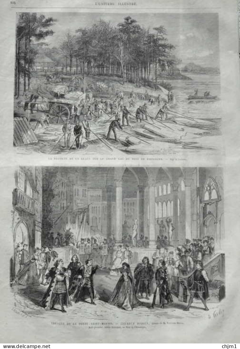 La Récolte De La Glace Sur Le Grand Lac Du Bois De Boulogne - Page Originale 1870 - Documentos Históricos