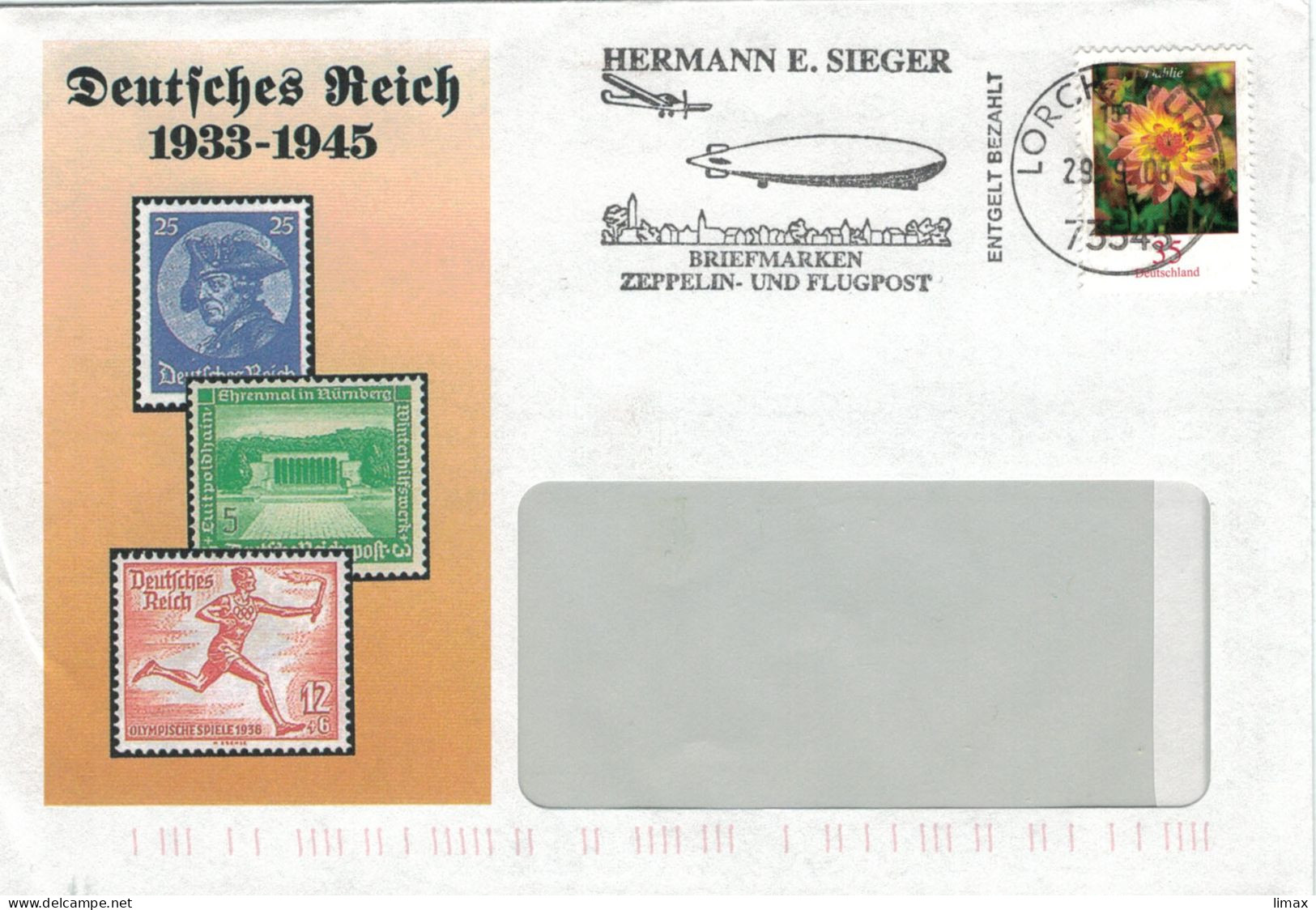 FK Sieger 73545 Lorch 2008 Flugzeug Zeppelin - Dahlie - Lettres & Documents