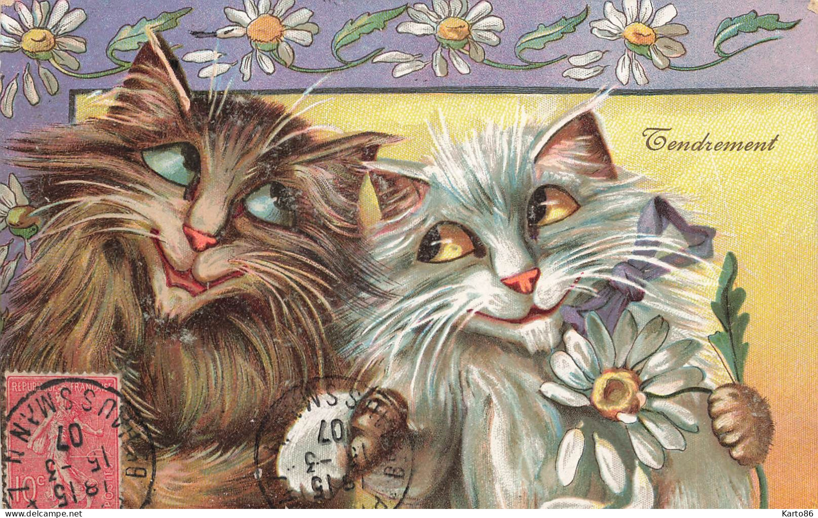 Chats Humanisés * CPA Illustrateur BOULANGER Boulanger * Chat Cat Cats Katze * Tendrement ! * Fleur Paquerette Amour - Gatti