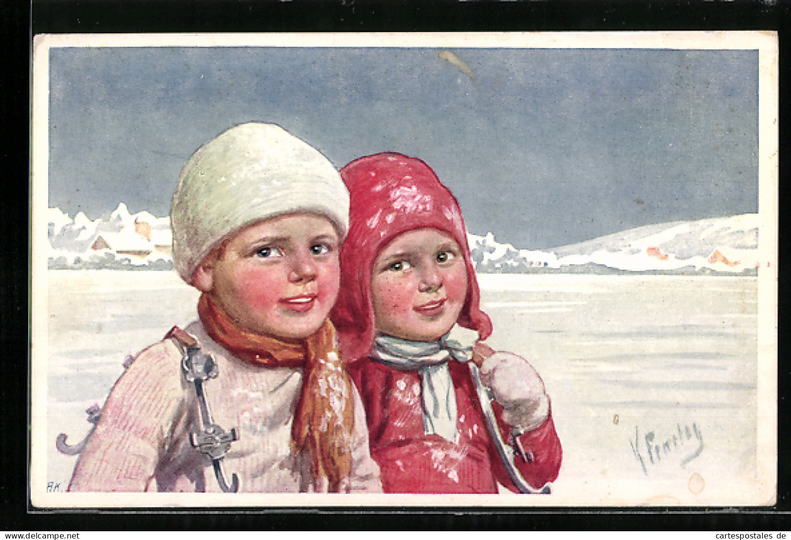 Künstler-AK Karl Feiertag: Zwei Kinder Im Schnee  - Feiertag, Karl