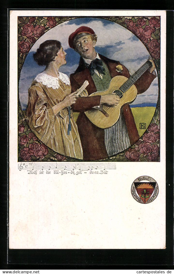 Künstler-AK Karl Friedrich Gsur: Deutscher Schulverein Nr. 459: Mann Spielt Für Frau Gitarre  - Weltkrieg 1914-18