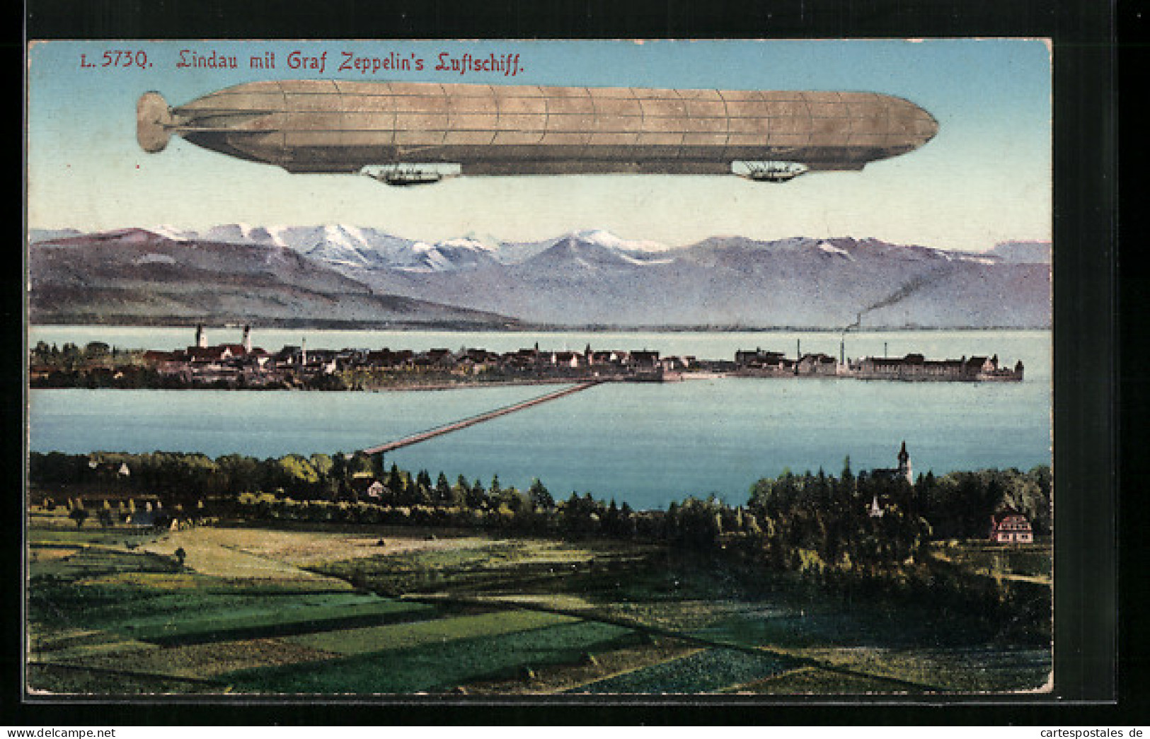 AK Lindau, Panorama Mit Graf Zeppelins Luftschiff  - Dirigeables