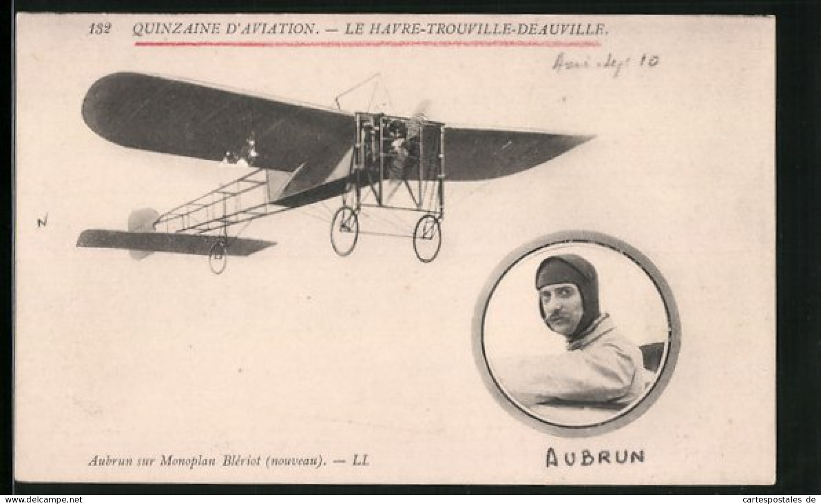 AK Quinzaine D`Aviation, Pilot Aubrun Im Monoplan Blériot  - Autres & Non Classés