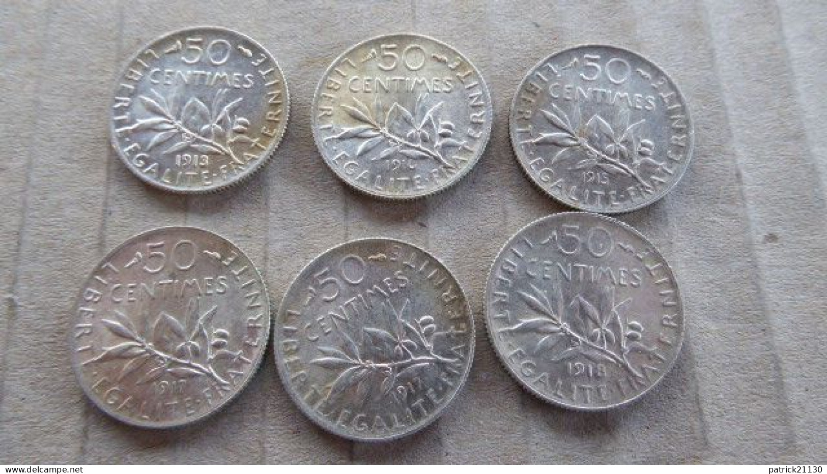 6 PIECES DE 0.5 F ARGENT 1913/1914/1917/1918 - 50 Centimes