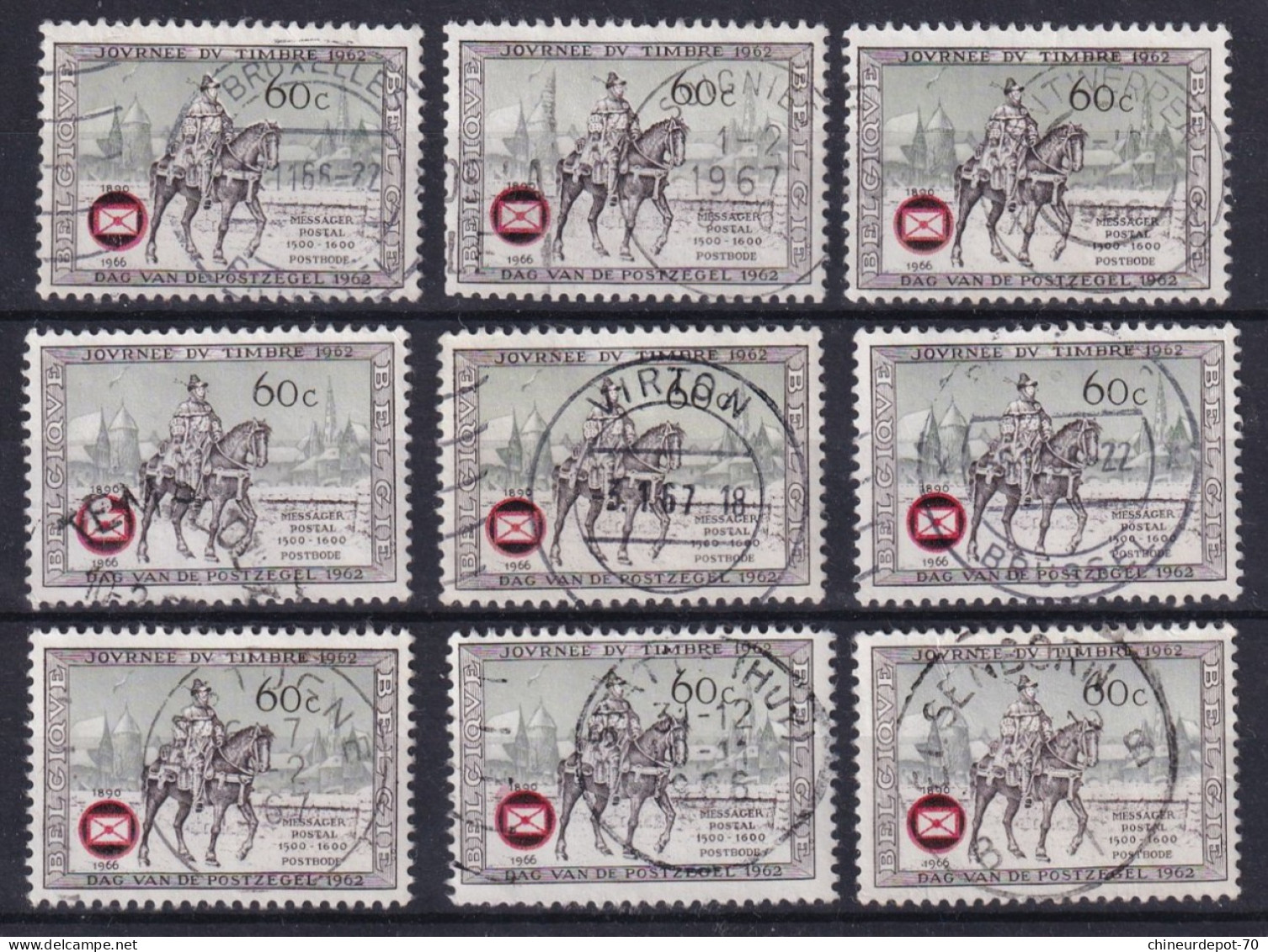 Journée Du Timbre 1962 Bruxelles Soignies Antwerpen Temploux Virton Bastogne Statte Huy Elsenborn - Used Stamps