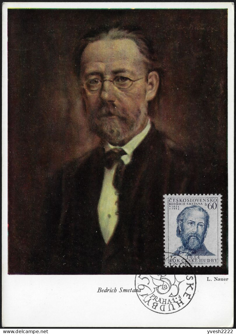 Tchécoslovaquie 1954 Y&T 770 Sur Carte Maximum. Bedrich Smetana, Compositeur Tchèque - Muziek