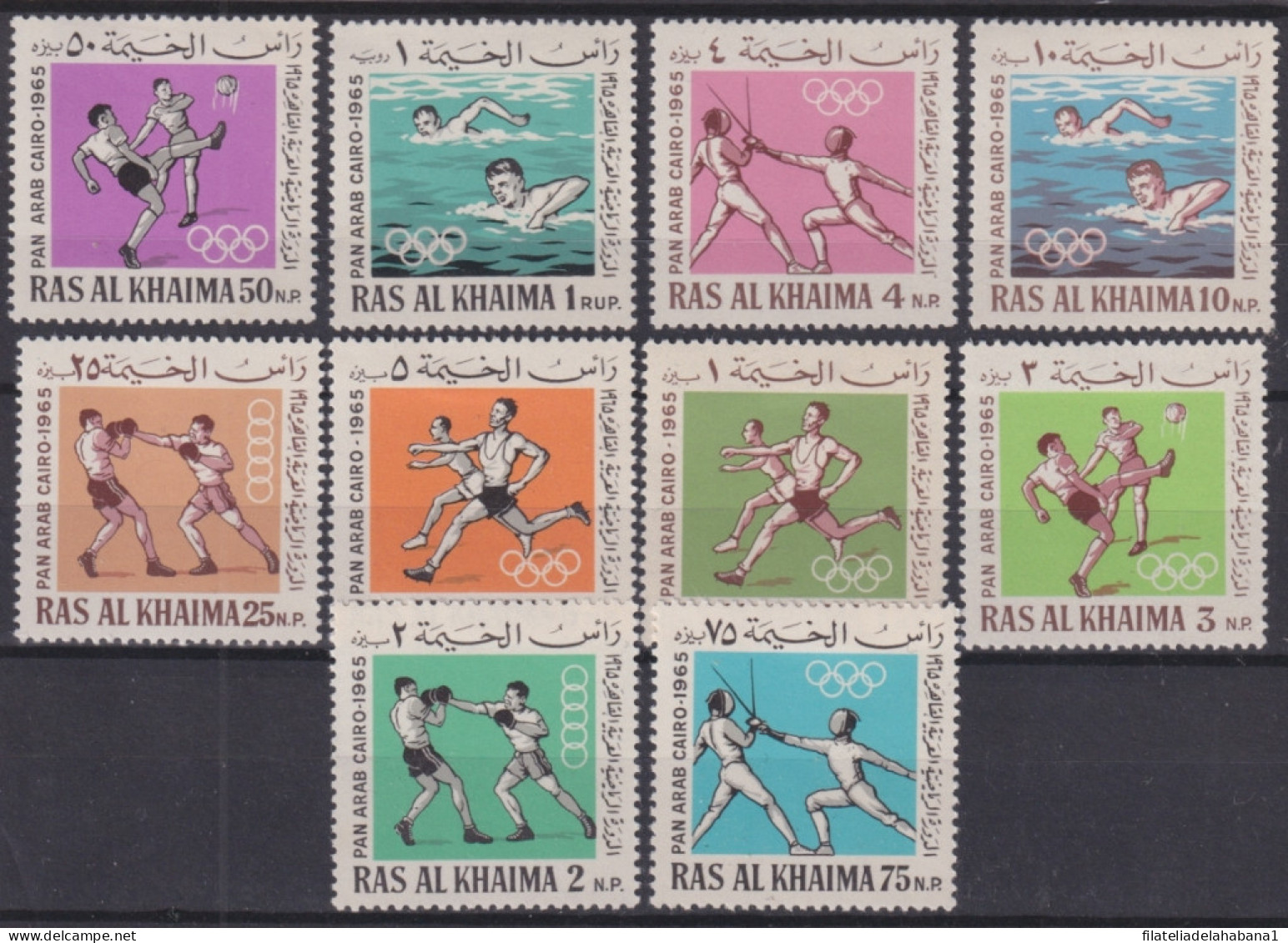 F-EX49277 SAUDI SOUTH ARABIA RAS AL KHAIMA MH 1968 PAN ARABIC GAMES ATHELISTM BOXING FENCING.  - Verano 1968: México