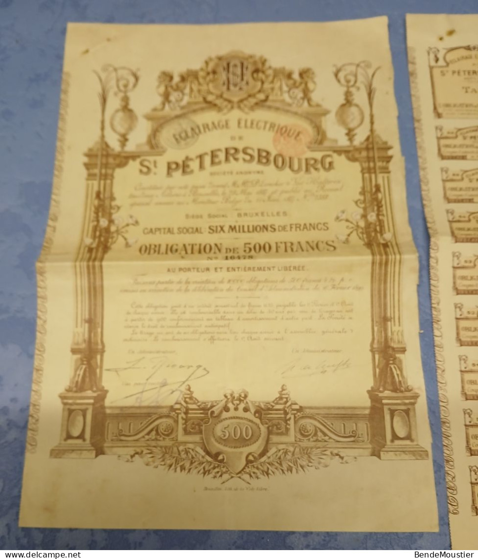 Eclairage Electrique De Saint-Pétersbourg S.A. Obligation De 500 Frs. Au Porteur Et Entièrement Libérée - Bruxelles 1897 - Rusland