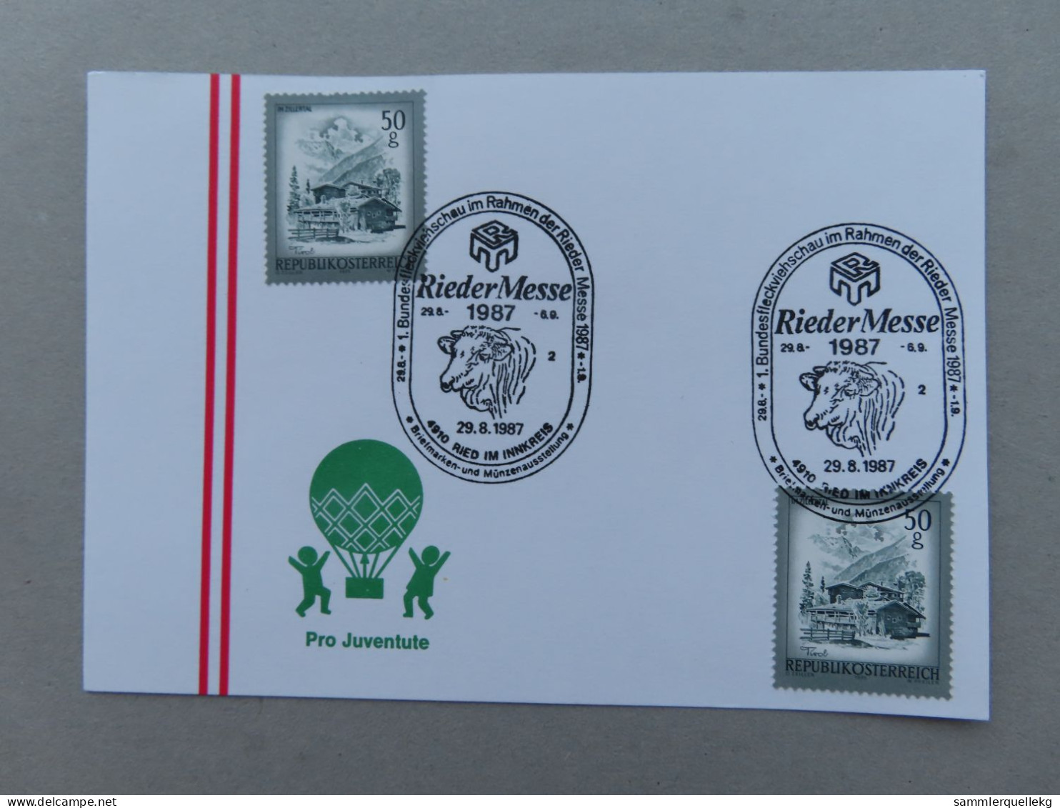 Österreich Pro Juventute - Mit Sonderstempel 29. 8. 1987 Ried Im Innkreis, 1. Bundesfleckviehschau Rieder Messe (Nr.646) - Autres & Non Classés