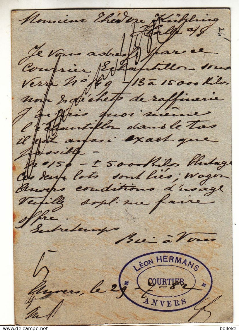 Belgique - Carte Postale De 1882 - Entier Postal - Oblit Anvers - Exp Vers Halle Am See - - 1869-1883 Leopold II