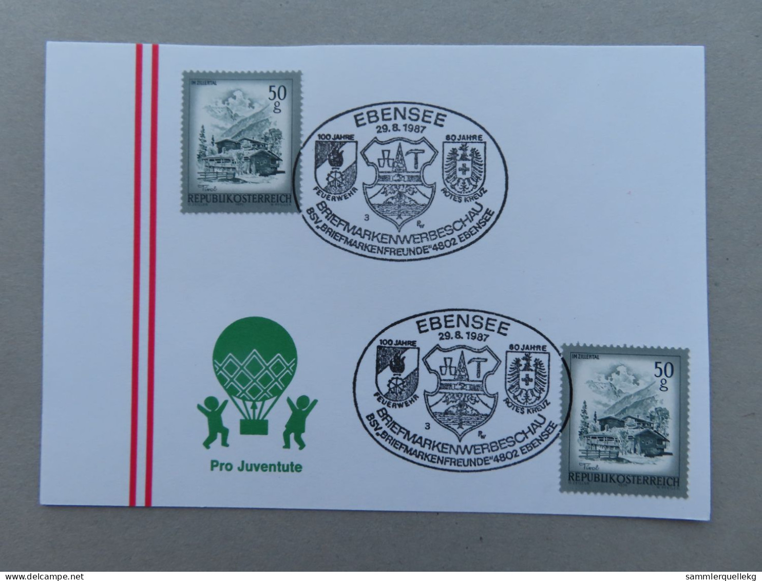 Österreich Pro Juventute - Mit Sonderstempel 29. 8. 1987 Ebensee, Briefmarkenwerbeschau (Nr.648) - Other & Unclassified